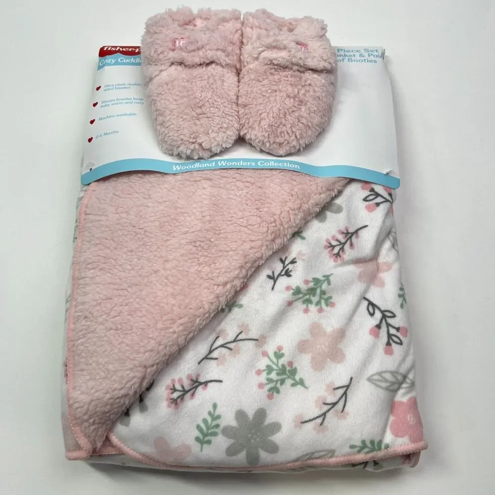 Fisher Price Baby Blanket Baby Booties‎ Set Woodland Wonders Floral Flee